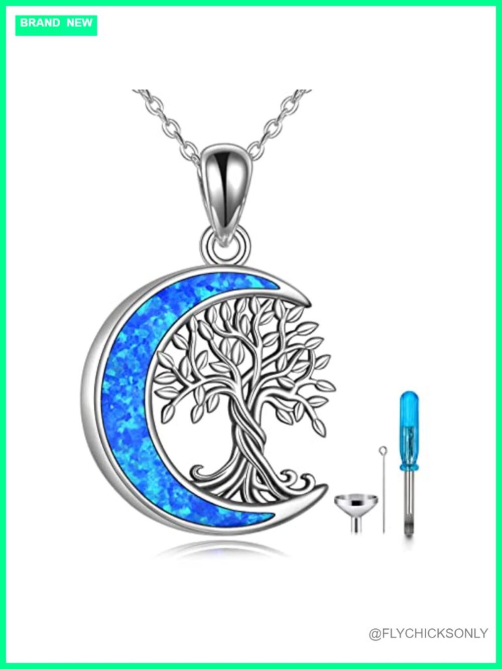 Sterling Silver Tree of Life Urn Necklace Opal Moon Cremation Jewelry